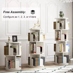 360 Degree Rotating Bookcase,4 Tier White Wooden Bookcase,51.2 Inch,Floor Standing Small Corner Storage Shelf,Bedroom,Living Room