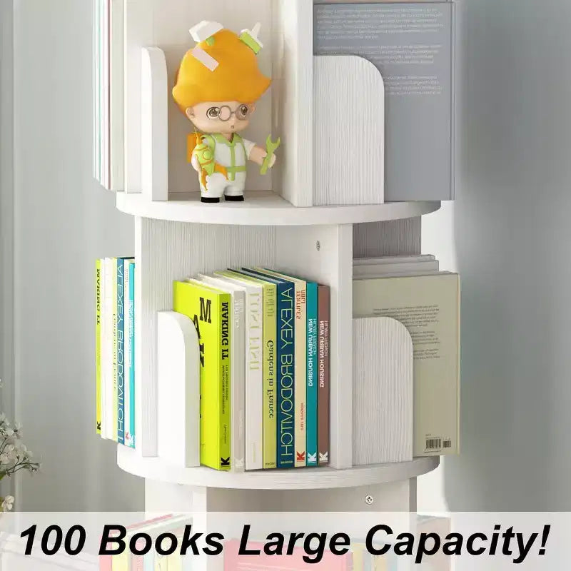 360 Degree Rotating Bookcase,4 Tier White Wooden Bookcase,51.2 Inch,Floor Standing Small Corner Storage Shelf,Bedroom,Living Room