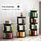 360 Degree Rotating Bookcase,4 Tier White Wooden Bookcase,51.2 Inch,Floor Standing Small Corner Storage Shelf,Bedroom,Living Room