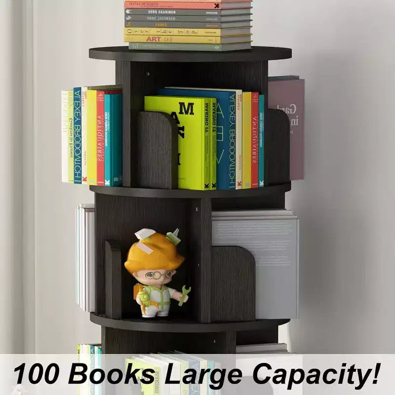 360 Degree Rotating Bookcase,4 Tier White Wooden Bookcase,51.2 Inch,Floor Standing Small Corner Storage Shelf,Bedroom,Living Room