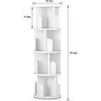 360 Degree Rotating Bookcase,4 Tier White Wooden Bookcase,51.2 Inch,Floor Standing Small Corner Storage Shelf,Bedroom,Living Room