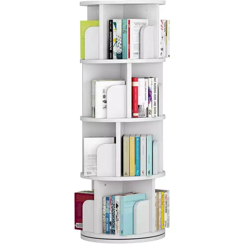 360 Degree Rotating Bookcase,4 Tier White Wooden Bookcase,51.2 Inch,Floor Standing Small Corner Storage Shelf,Bedroom,Living Room
