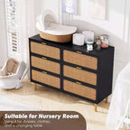 Rattan 6-Drawer Dresser for Bedroom, Large Wooden Chest with Deep Drawers, Wide Top Storage for Closet, Living Room, Hallway