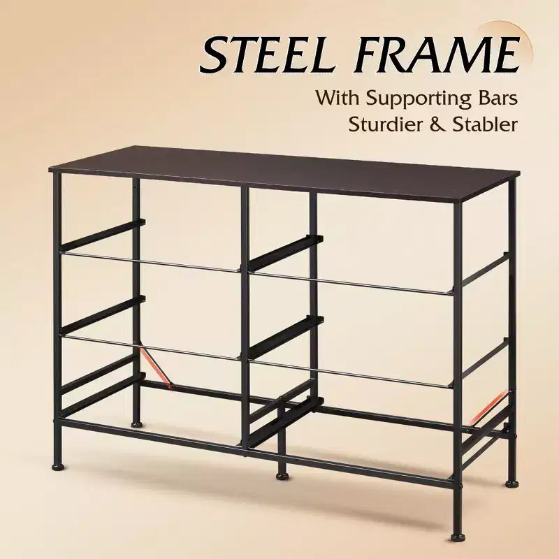 Wide Dresser with 6 Drawers, Fabric TV Stand for 50 Inch TV, Metal Frame, Wooden Top, Fabric Storage Dresser for Bedroom, Hallway, Entryway,