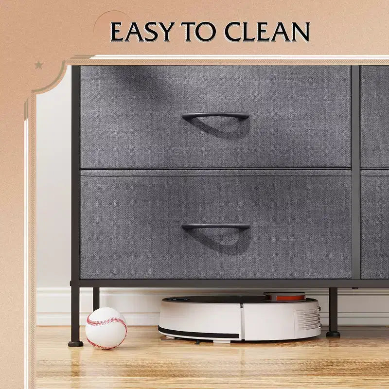 Wide Dresser with 6 Drawers, Fabric TV Stand for 50 Inch TV, Metal Frame, Wooden Top, Fabric Storage Dresser for Bedroom, Hallway, Entryway,