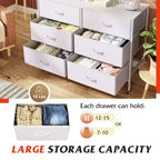Wide Dresser with 6 Drawers, Fabric TV Stand for 50 Inch TV, Metal Frame, Wooden Top, Fabric Storage Dresser for Bedroom, Hallway, Entryway,