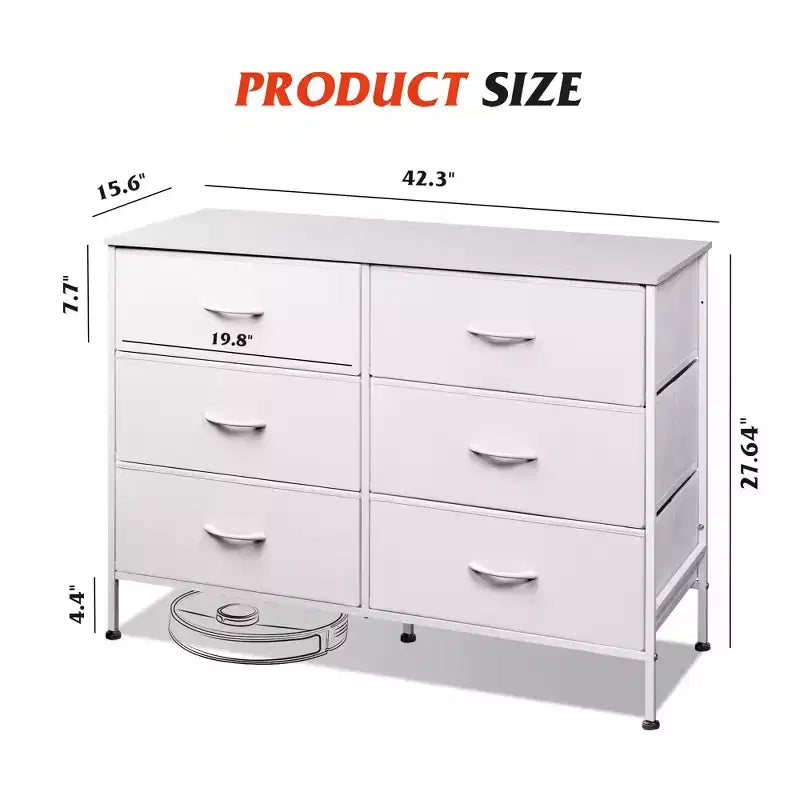 Wide Dresser with 6 Drawers, Fabric TV Stand for 50 Inch TV, Metal Frame, Wooden Top, Fabric Storage Dresser for Bedroom, Hallway, Entryway,
