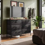 Wide Dresser with 6 Drawers, Fabric TV Stand for 50 Inch TV, Metal Frame, Wooden Top, Fabric Storage Dresser for Bedroom, Hallway, Entryway,