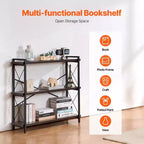 Metal Bookshelf, 3-Tier Industrial Bookshelf, Small Rustic Storage Display Bookcase with Open Shelves, Freestanding Display Vintage Shelving
