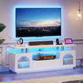 GARVEE TV Stand, Modern Entertainment Center with Power Outlets & LED Lights for 65 TV, Media Console with Large Drawer & Adjustable Shelves, White