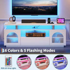 TV Stand, Modern Entertainment Center with Power Outlets & LED Lights for 65 TV, Media Console with Large Drawer & Adjustable Shelves, White