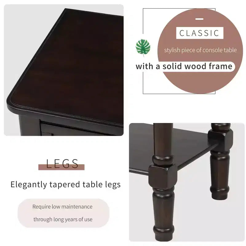 Narrow Console Table, Slim Sofa Table with Three Storage Drawers and Bottom Shelf (Espresso)