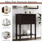 Narrow Console Table, Slim Sofa Table with Three Storage Drawers and Bottom Shelf (Espresso)