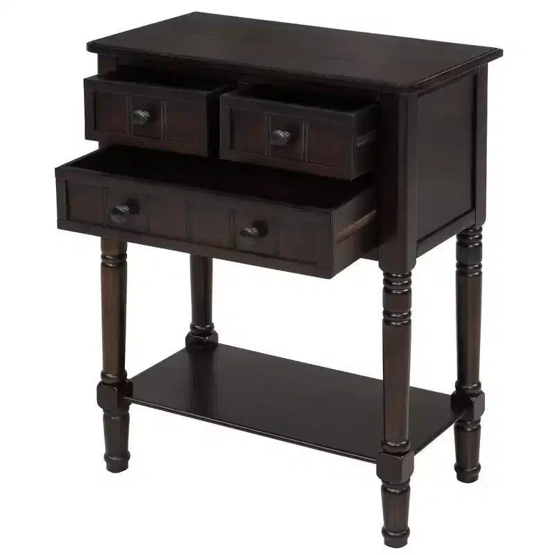 Narrow Console Table, Slim Sofa Table with Three Storage Drawers and Bottom Shelf (Espresso)