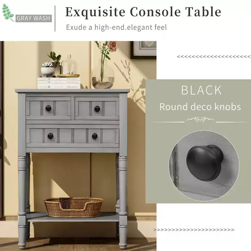 Narrow Console Table, Slim Sofa Table with Three Storage Drawers and Bottom Shelf (Espresso)