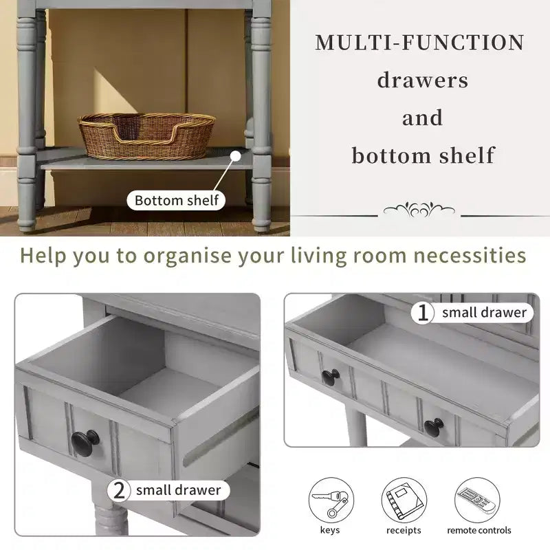 Narrow Console Table, Slim Sofa Table with Three Storage Drawers and Bottom Shelf (Espresso)