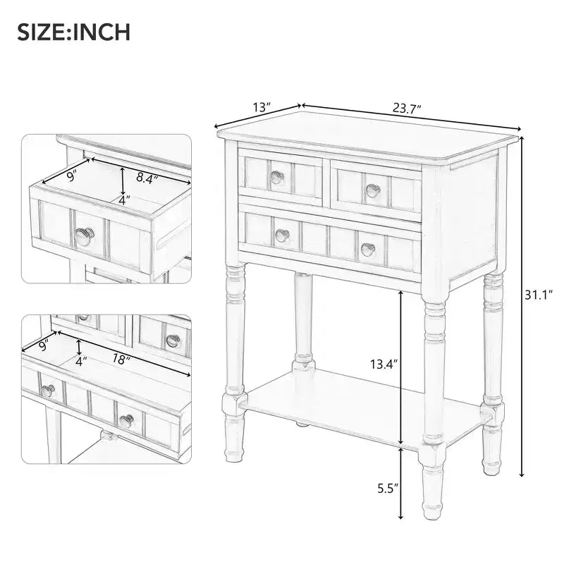 Narrow Console Table, Slim Sofa Table with Three Storage Drawers and Bottom Shelf (Espresso)