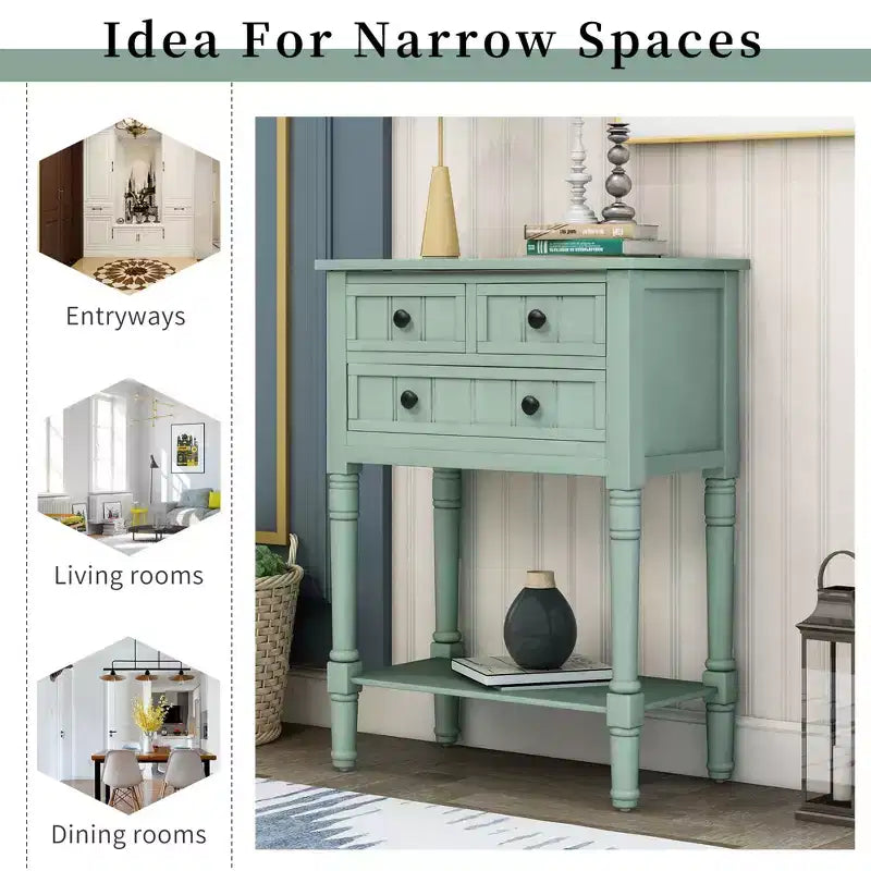 Narrow Console Table, Slim Sofa Table with Three Storage Drawers and Bottom Shelf (Espresso)