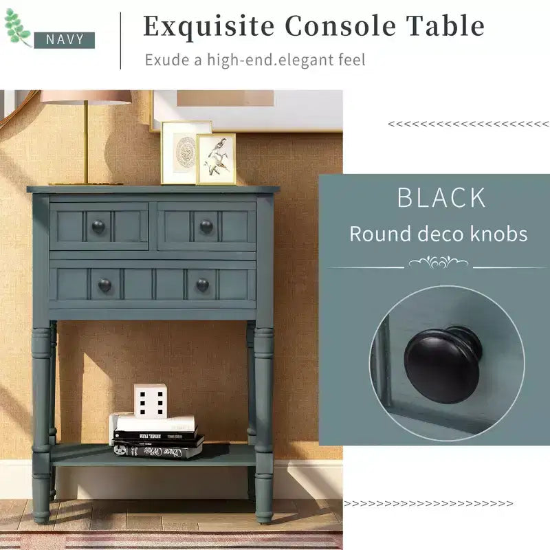 Narrow Console Table, Slim Sofa Table with Three Storage Drawers and Bottom Shelf (Espresso)