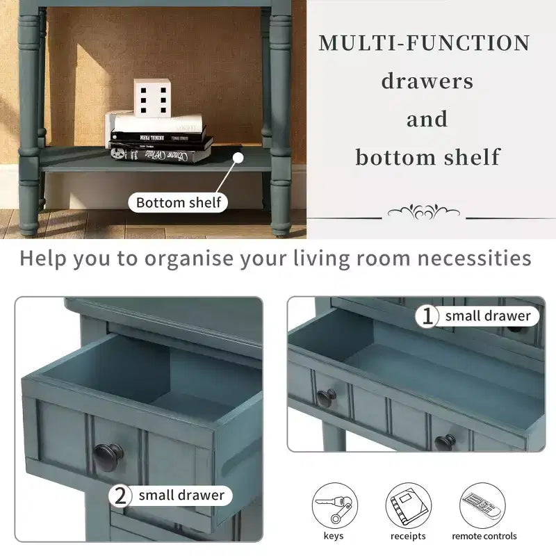 Narrow Console Table, Slim Sofa Table with Three Storage Drawers and Bottom Shelf (Espresso)