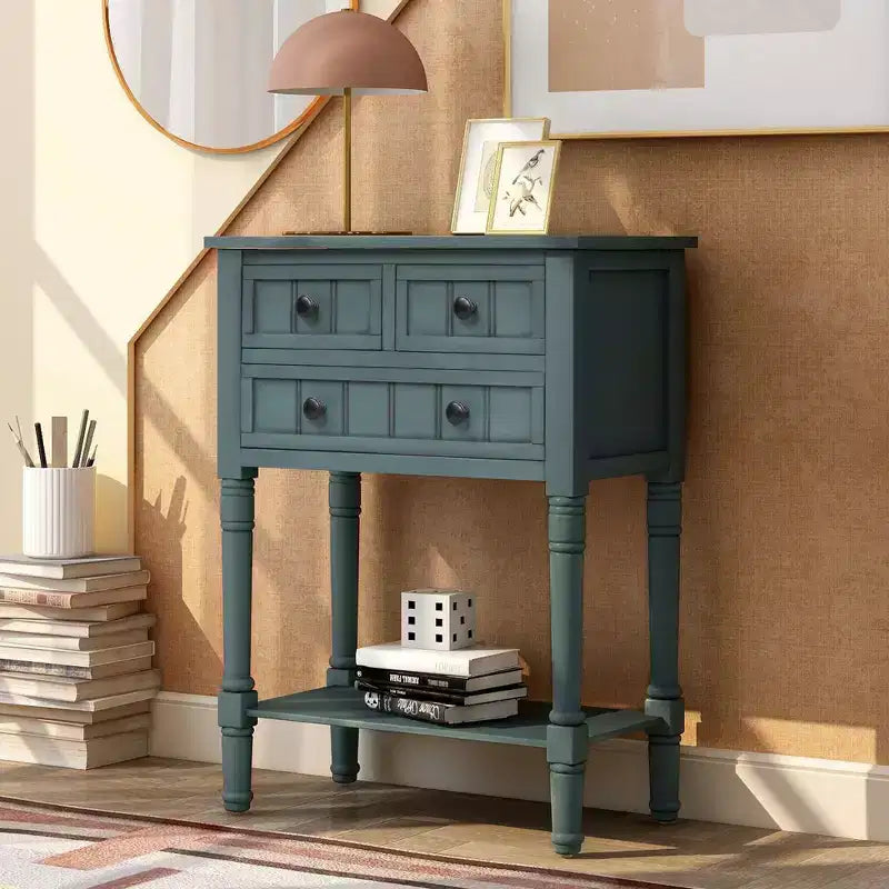 Narrow Console Table, Slim Sofa Table with Three Storage Drawers and Bottom Shelf (Espresso)