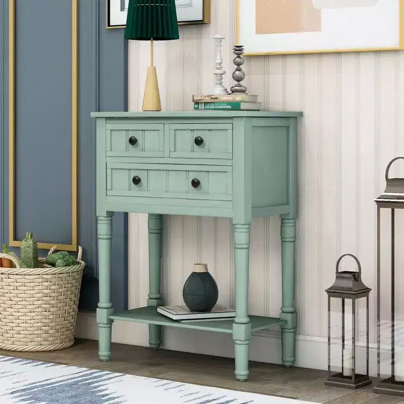 Narrow Console Table, Slim Sofa Table with Three Storage Drawers and Bottom Shelf (Espresso)