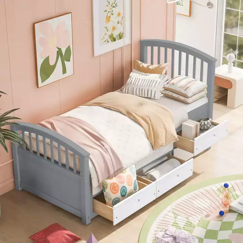 Twin Size Platform Bed with 6 Drawers
