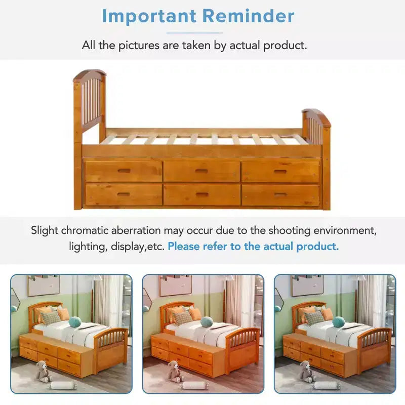 Twin Size Platform Bed with 6 Drawers