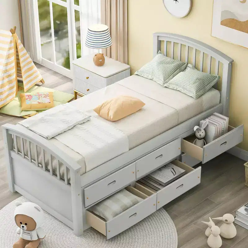 Twin Size Platform Bed with 6 Drawers