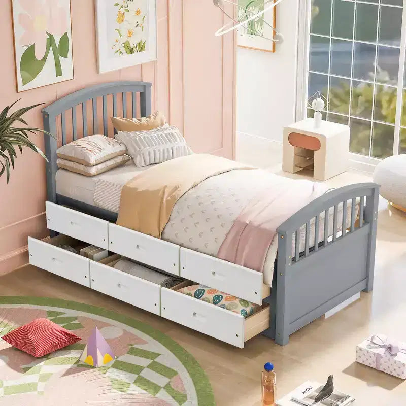 Twin Size Platform Bed with 6 Drawers