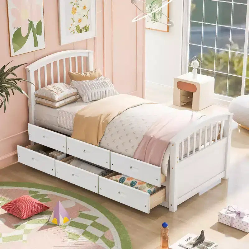 Twin Size Platform Bed with 6 Drawers