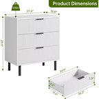 Fluted Dresser with Three Drawers, Wooden Drawer Storage Chest, Modern Storage Chest with Metal Legs, Anti-tip Fixtures, Bedroom, Living Room