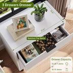 Fluted Dresser with Three Drawers, Wooden Drawer Storage Chest, Modern Storage Chest with Metal Legs, Anti-tip Fixtures, Bedroom, Living Room