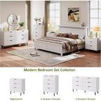 Fluted Dresser with Three Drawers, Wooden Drawer Storage Chest, Modern Storage Chest with Metal Legs, Anti-tip Fixtures, Bedroom, Living Room