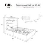 Bed Frame with LED Bookcase Headboard, Wooden Storage Bed with 4 Drawers, Charging Station