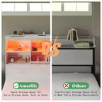 Bed Frame with LED Bookcase Headboard, Wooden Storage Bed with 4 Drawers, Charging Station