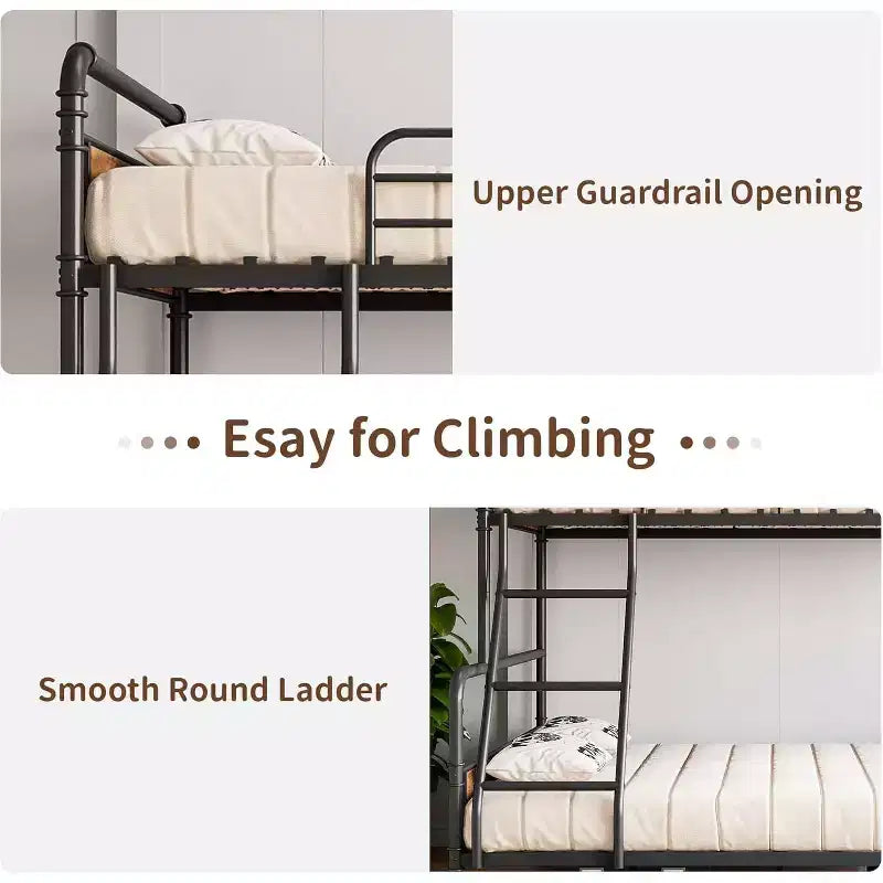 Metal Bunk Beds Twin Over Full Size with Angled Ladder and Safety Guardrails, Space Saving, Sturdy, Convertible Metal Bunk Beds