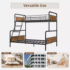 Metal Bunk Beds Twin Over Full Size with Angled Ladder and Safety Guardrails, Space Saving, Sturdy, Convertible Metal Bunk Beds