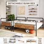 Metal Bunk Beds Twin Over Full Size with Angled Ladder and Safety Guardrails, Space Saving, Sturdy, Convertible Metal Bunk Beds
