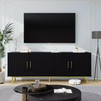 Dyonery 70 grooved TV stand cabinet, modern TV stand in the entertainment center,control table with grooved doors and adjustable shelves,White/Black