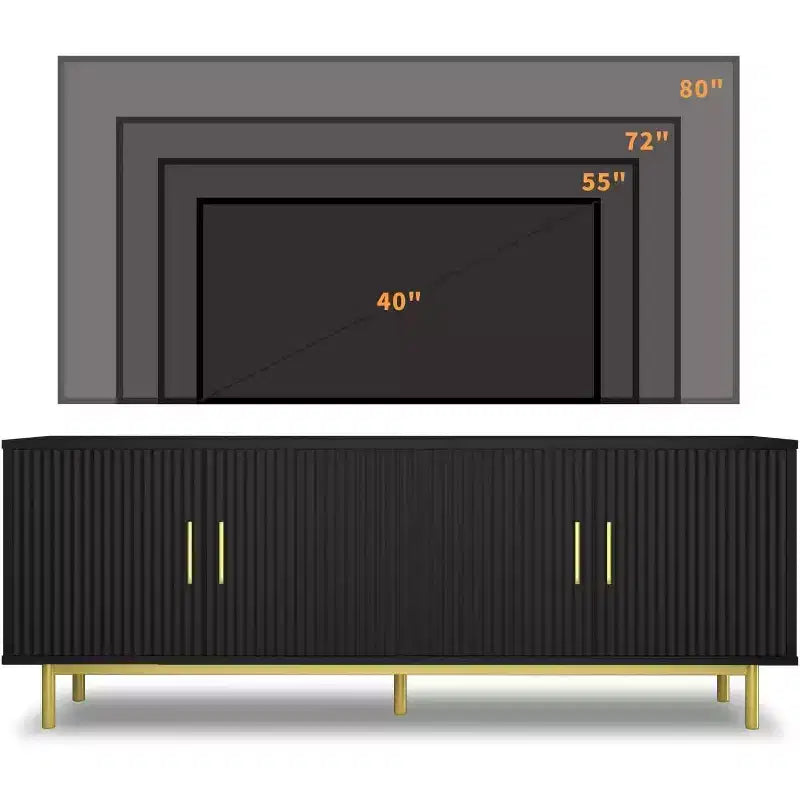 70 Grooved TV Stand Cabinet, Modern TV Stand Entertainment Center with Grooved Doors and Adjustable Shelves, White/Black