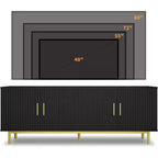 70 Grooved TV Stand Cabinet, Modern TV Stand Entertainment Center with Grooved Doors and Adjustable Shelves, White/Black