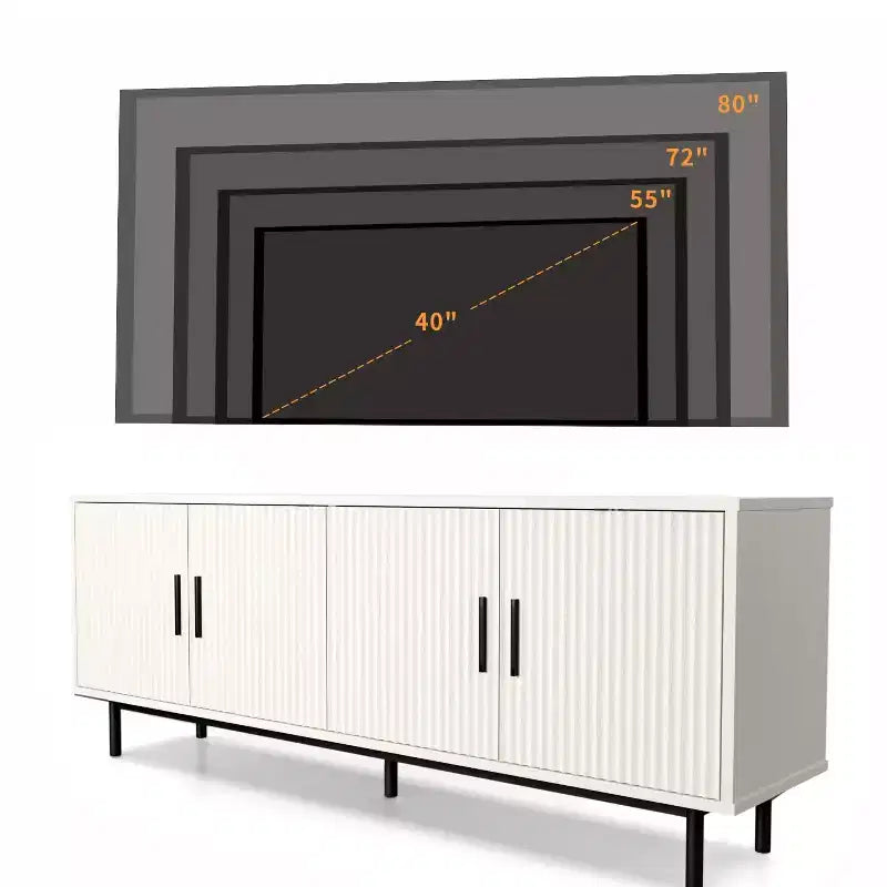70 Grooved TV Stand Cabinet, Modern TV Stand Entertainment Center with Grooved Doors and Adjustable Shelves, White/Black