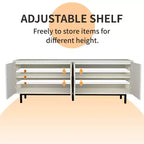 70 Grooved TV Stand Cabinet, Modern TV Stand Entertainment Center with Grooved Doors and Adjustable Shelves, White/Black