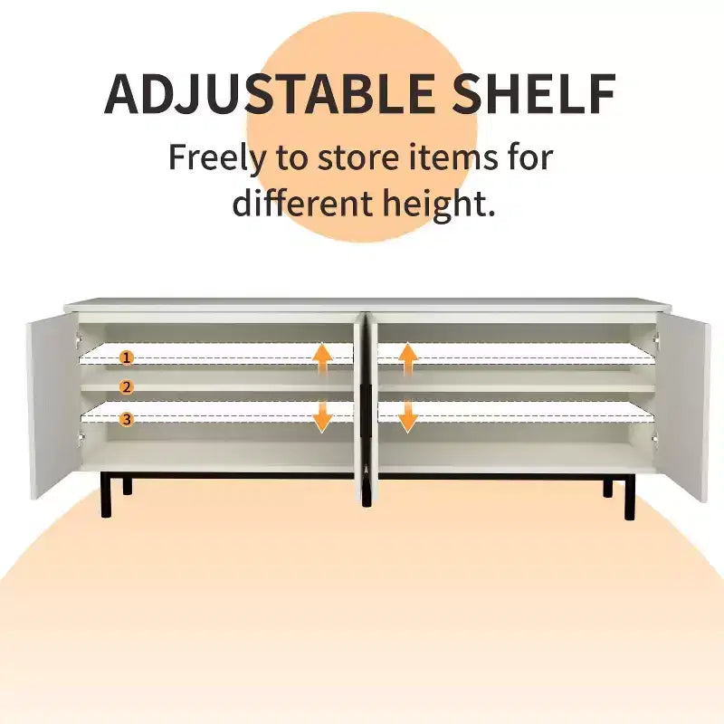 70 Grooved TV Stand Cabinet, Modern TV Stand Entertainment Center with Grooved Doors and Adjustable Shelves, White/Black