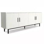 70 Grooved TV Stand Cabinet, Modern TV Stand Entertainment Center with Grooved Doors and Adjustable Shelves, White/Black
