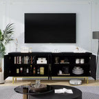 70 Grooved TV Stand Cabinet, Modern TV Stand Entertainment Center with Grooved Doors and Adjustable Shelves, White/Black