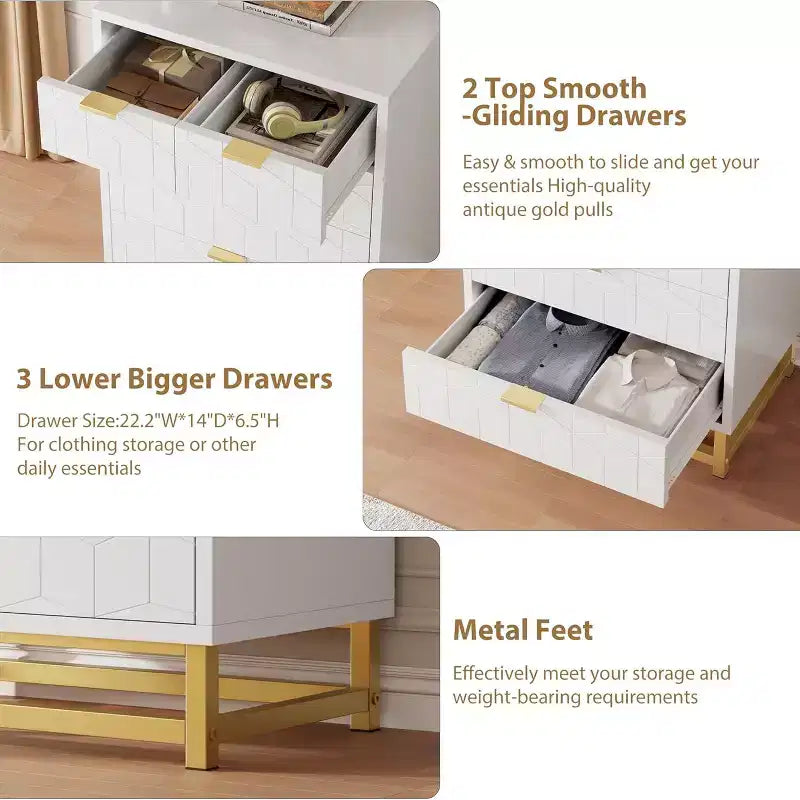 Five-Drawer Dresser with Metal Legs