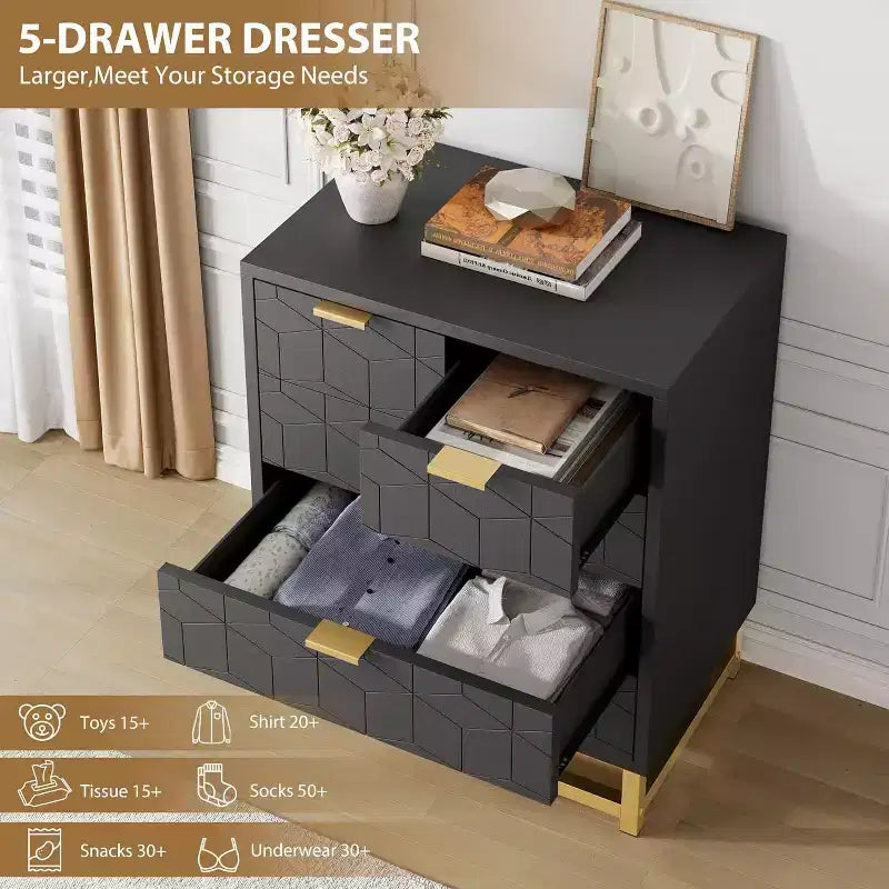 Five-Drawer Dresser with Metal Legs