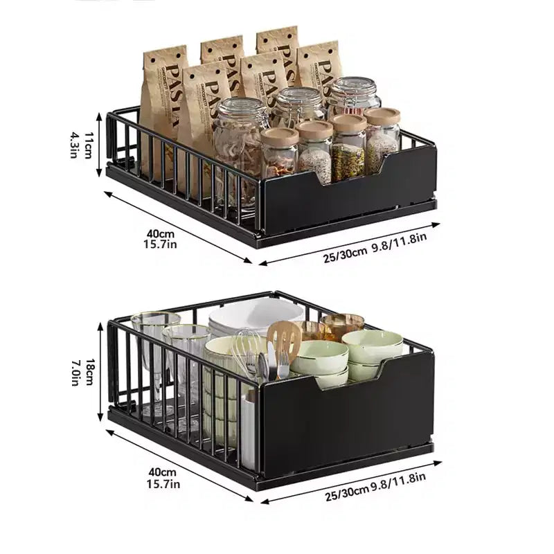 Pull Out Kitchen Cabinets Organizer, Pantry Pull Out Shelves, Metal Slide Out Storage Drawers No Drill Slide Out Drawers for Cabinets Bathroom
